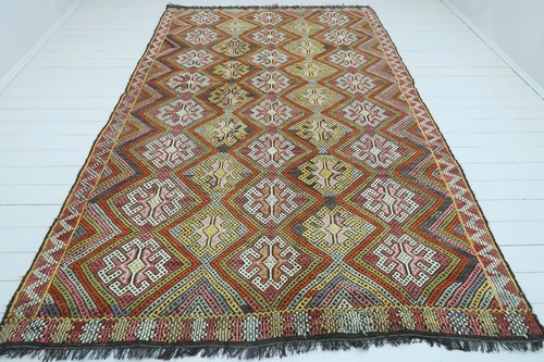 Vintage Turkish Touros Nomads Rug, Wool Kilim Rug 77"x126" Area Rug, Kelim Capet