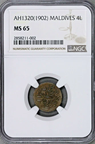 Maldives AH1320 (1902) 4 L NGC MS 65  S707