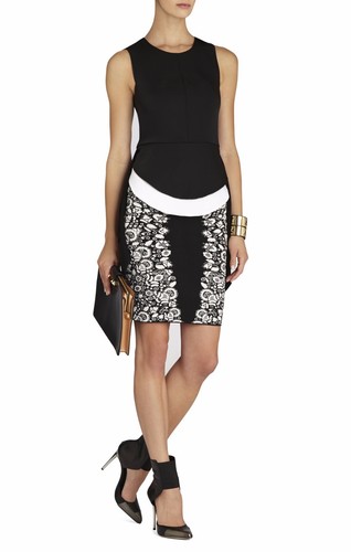 NUEVA FALDA JACQUARD BCBGMAXAZRIA ESCARLATA FRUNCIENDO FLORAL JACQUARD VEG3E336/B488 TALLA M - Imagen 3 de 3