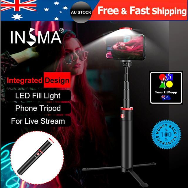 INSMA Aluminium Bluetooth SelfieStick Tripod Remote Control with Flash Light AU