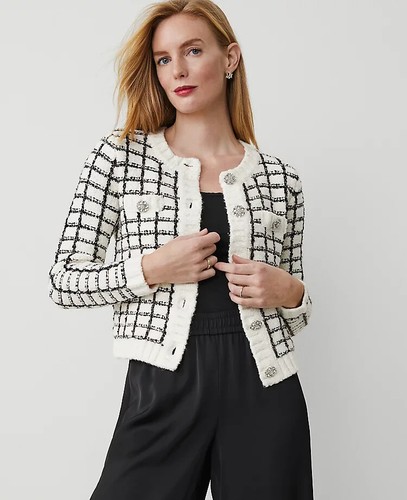 NEU $ 149 ANN TAYLOR Tweedy Strickjacke Jacke mit Knopfleiste Gr. M