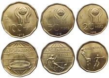 ARGENTINA 3 COIN SET 1978 MUNDIAL CHAMPIONSHIP FOOTBALL SOCCER STADIUM PLAYE UNC