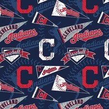 BTY MLB Cleveland Indians Pendent Blue Cotton Fabric By The Yard
