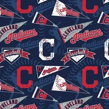 BTY MLB Cleveland Indians Pendent Blue Cotton Fabric By The Yard 