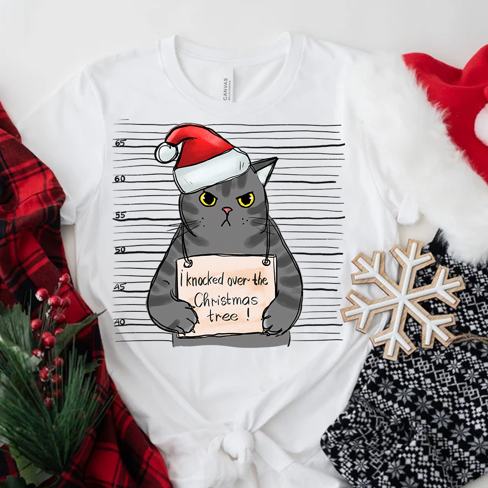 I Knocked Over The Christmas Tree Tshirt Christmas Cat Lovers Tee Graphic Tees-image