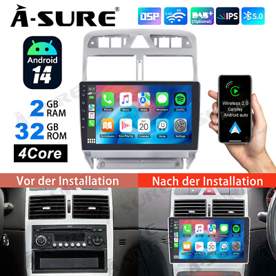Für Peugeot 307 2002-2013 Android 15 Auto 64GB Autoradio 9'' GPS NAVI RDS Wifi BT
