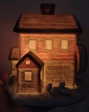 PORCELAIN MUSICAL LIGHTED OLD WATER MILL BUILDING DUCKS COZY ACCENT LAMP WORKS