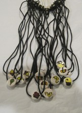  Handpainted Ceramic Circle Necklace with Black Cord 18" Necklace LBDEL