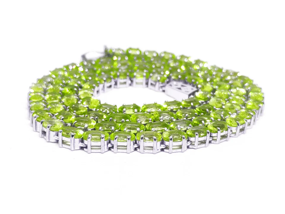 Peridot Tennis Necklace Oval Chain Sterling Silver Peridot Chain - Image 3 of 4