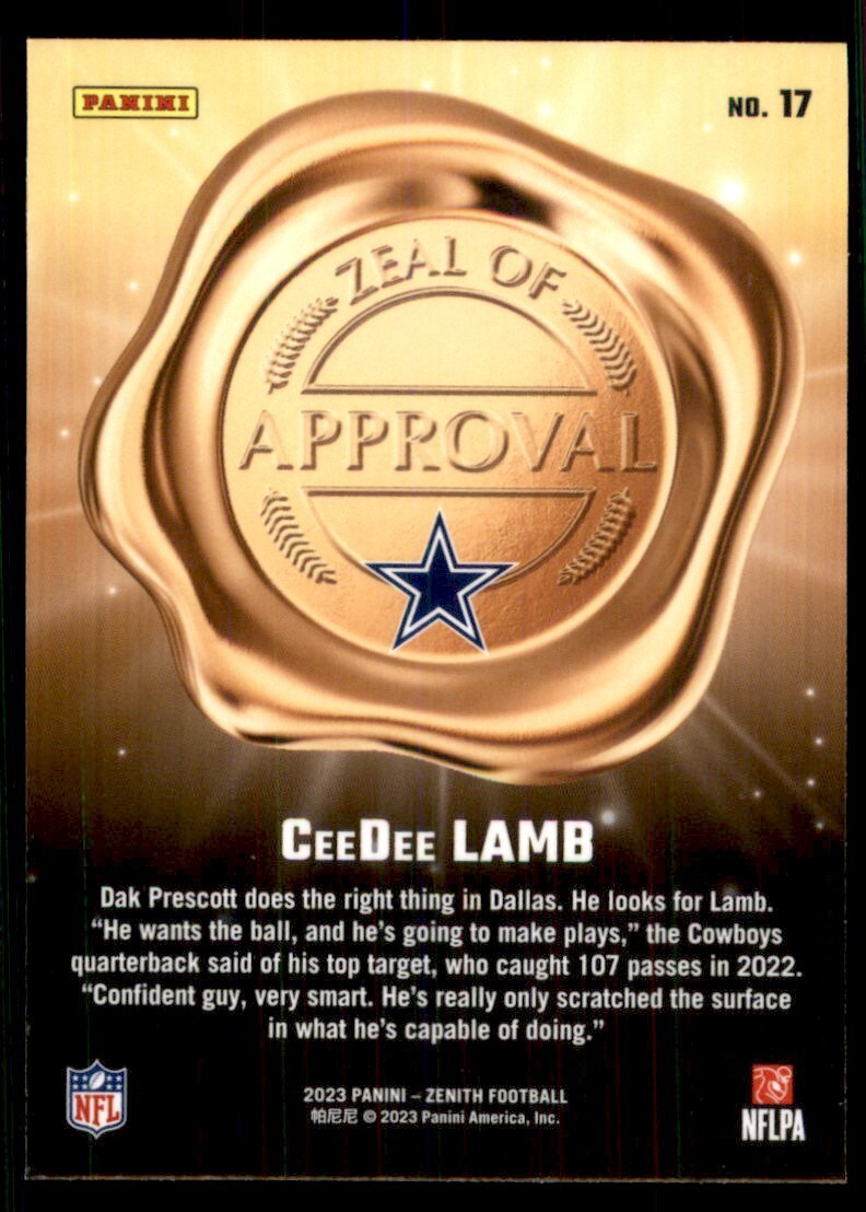 CeeDee LAMB 2023 ZenithZEAL OF APPROVAL BLUE Dallas Cowboys #17 | eBay