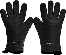 Silicone Smoker Oven BBQ Gloves Extreme Heat Resistant - One Size Black