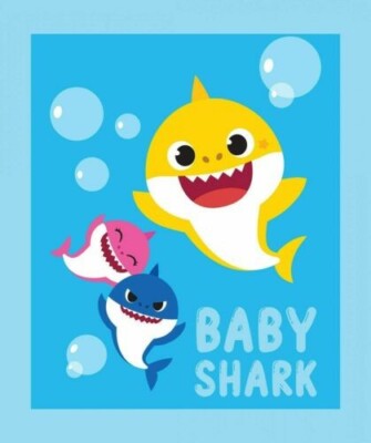 BABY SHARK FAMILY QUILT PANEL NURSERY WALL HANGING BLANKET 100% Cotton FABRIC