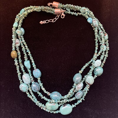 Jay King DTR Chunky Turquoise Bead 925 Sterling Silver 4 Strand Necklace F2