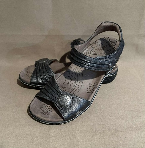Taos ESCAPE dunkelbronzefarbene Damen-Ledersandalen mit Fersenriemen Keilabsatz Größe 7