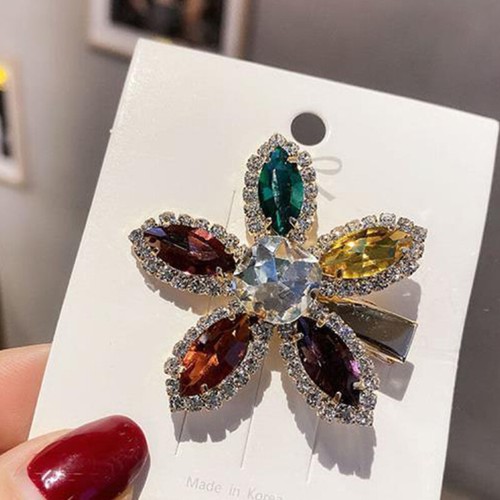 Kristall Blume Farbe Blütenblatt Haarnadel Seite Haarspange Kopfschmuck Haarschmuck - Bild 3 von 14