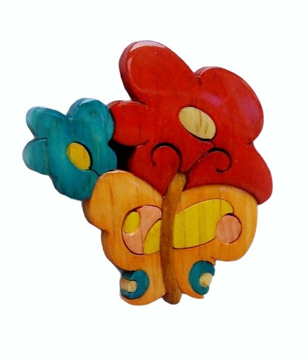 Handmade Wooden Fridge Magnet Butterfly And Flowers 3-D - Picture 2 of 2