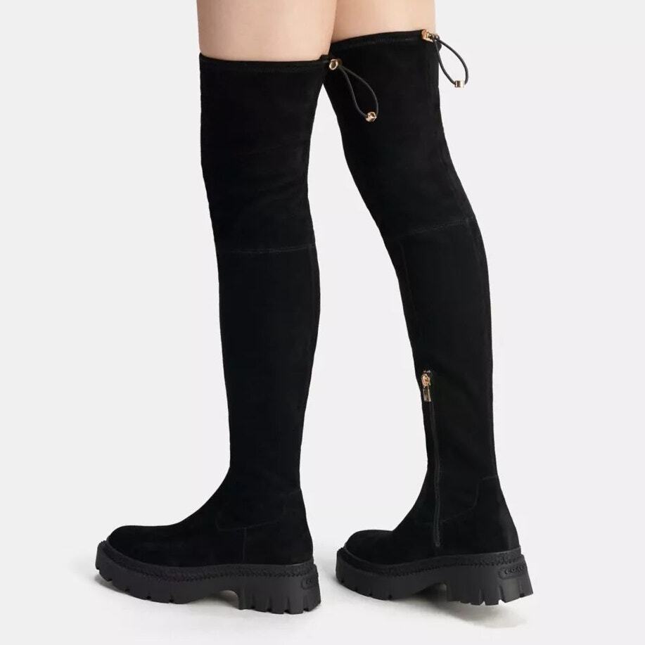 SAOLA Stivali Coach Jolie sopra il ginocchio neri scamosciati suola piatta taglia 6 5