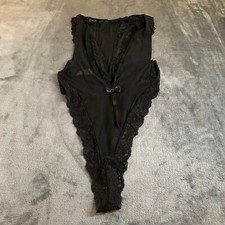 Lace Lingerie Bodysuit Teddy Open Front Black Sheer Sexy Womens Medium