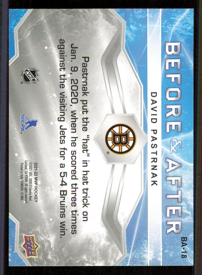 2021-22 Upper Deck MVP Before and After #BA18 David Pastrnak - Image 2 of 2