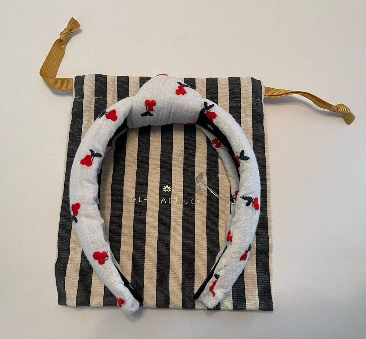 LELE SADOUGHI CHERRY EMBROIDERED KNOTTED HEADBAND WHITE | eBay display picture 1