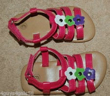 Toddler Girls Shoes STRAPPY PINK SANDALS Green White Purple Flowers SIZE 5 6 7 9