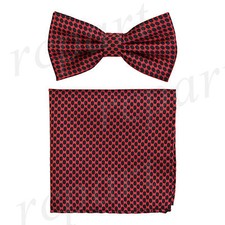 New Men micro fiber Pre-tied Bow tie  hankie red black dots formal prom wedding