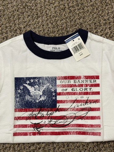 Polo Ralph Lauren Boys Flag Cotton Jersey Tee White 4T New With Tag - Picture 3 of 5