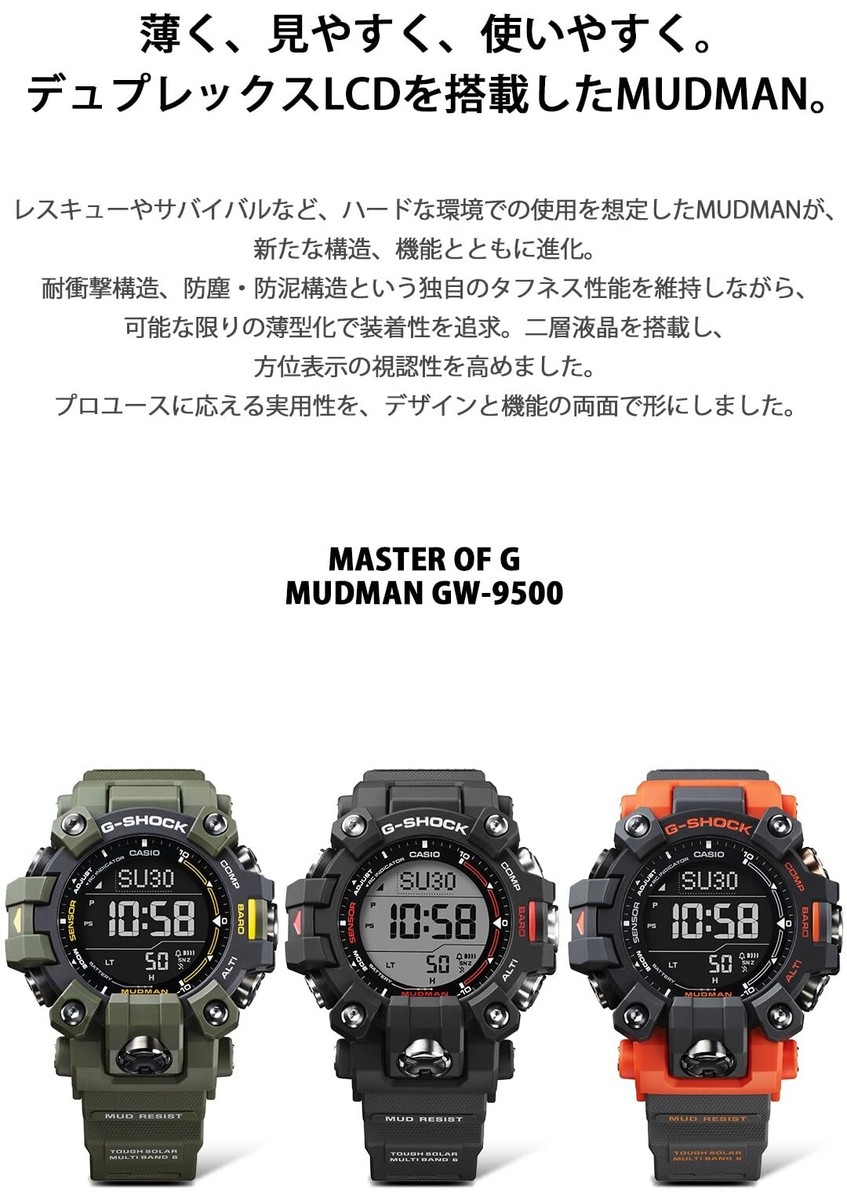 Casio G-Shock GW-9500-3 Master Of G Mudman Green Resin Solar Watch