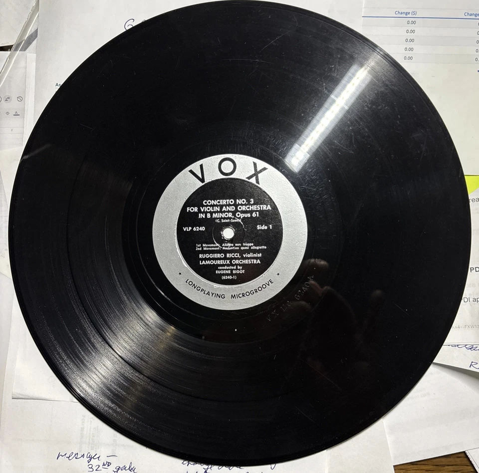 Saint Saens Violin Concerto - Ruggiero Ricci Eugene Bigot  VOX VLP 6240 Mono LP - Image 3 of 3