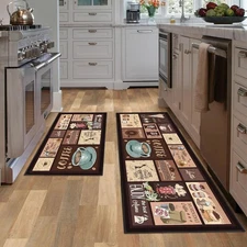 2pcs17x30+17x47 Coffee Kitchen Rug Set NonSlip Absorbent Washable Floor Mat