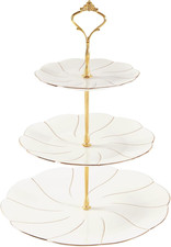Luxury Larger 3-Tier Cupcake Stand Tower, British Style Porcelain Serving Tray w