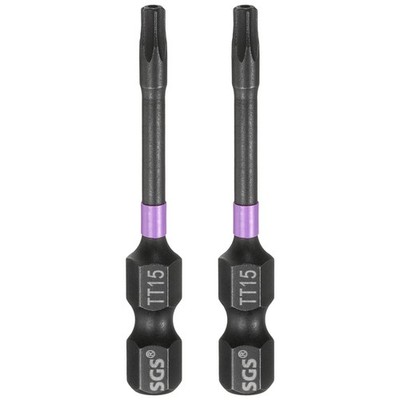 2pcs TT15 Torx Impact Screwdriver Bit 1/4'' Hex Shank 2'' Long Magnetic with Hole