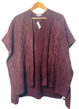 Ann Taylor LOFT Sweater Shawl Sz XS Poncho Burgundy Wool Blend Office Boho