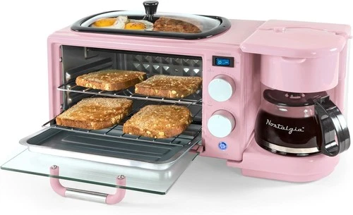 3-in-1 Retro Breakfast Station - Includes 5 Cup Coffee Maker, Non-Stick Ceramic