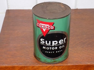 Vintage Conoco Super Motor Oil Heavy Duty Empty Tin One Quart Can