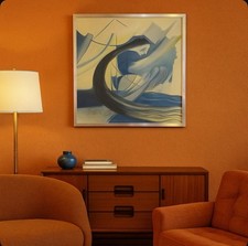 quadro arte moderna dipinto a mano ad olio su tela futurista con cornice vintage