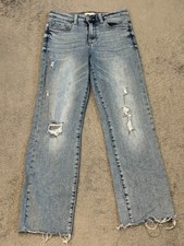 Altar'd State Jeans Womens 27 Blue Distressed Straight Leg Raw Hem Stretch Denim