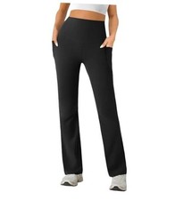 Womens High Waist Yoga Pants Stretchy Casual Trousers Straight Leg Large Black