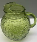 Anchor Hocking Lido Milano Avocado Green 9" Glass Ball Pitcher Ice Lip VTG