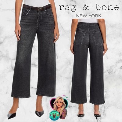 Rag & Bone Women's 26 Miramar Terry Pants Andi Wide Leg Faded Black Comfort $249