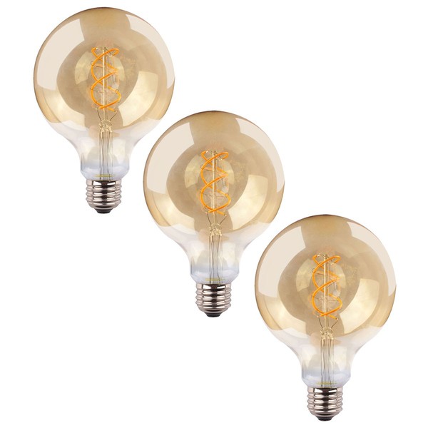 3 X MüLler-Licht Led Spiral Filament Globe G125 4W = 25W E27 Gold Extra Warmweiß-image