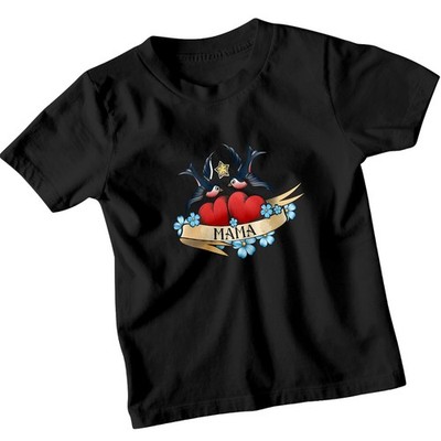 Mama Schwalben Herzen Familie Kinder T-Shirt Muttertag Tattoo Style Tee