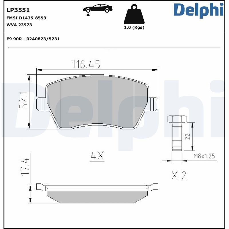 Disc Brake Brake Pad Set Delphi LP3551 Fits Dacia Lada Mercedes Nissan Renault