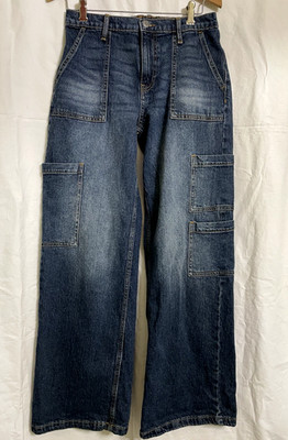 NO BOUNDARIES WOMEN STRETCH DENIM WIDE LEG JEANS SZ SMALL (4-6) ELASTIC WAIST