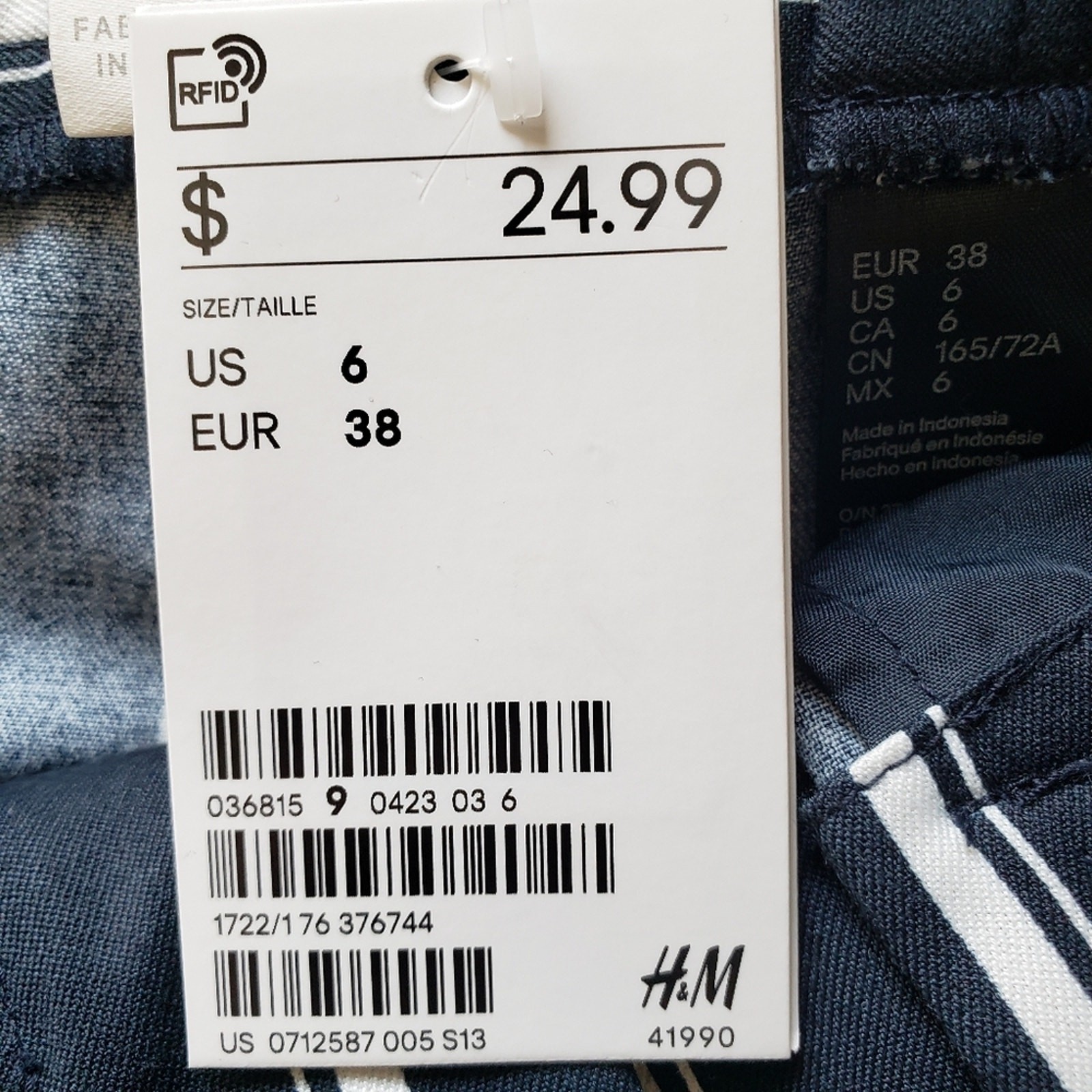 NEW Paperbag High Rise Belted Striped Ankle Pants by H&M Size 6 Navy Blue White thumbnail 9