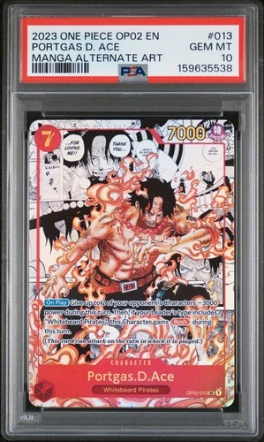 2023 ONE PIECE OP02-PARAMOUNT WAR MANGA ALTERNATE ART #013 PORTGAS D. ACE PSA 10