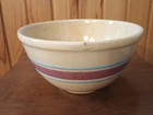 Vintage Watt Oven Ware Yellow W/Pink & Blue Stripe Mixing Bowl #8 — photo 2
