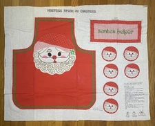 Vintage Manes Fabric Company Cut & Sew Panel Santa Hostess Apron & Coasters
