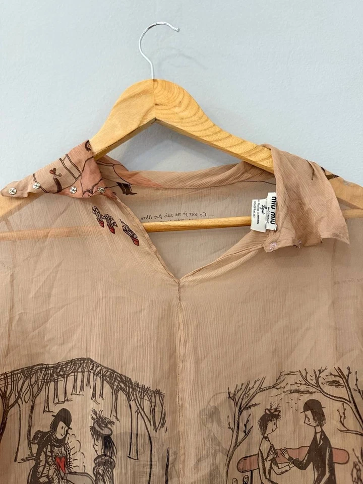 Blusa transparente rara Miu Miu Raymond Peynet para mujer talla M vintage romántica top Foto 4 de 4