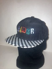 Gamer Hat Snapback Cap Checkered Black White Youth One Size Adjustable